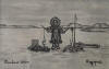 Ahgupuk original pen and ink of Eskimo lady Tom Cod fishing
