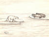 Ahgupuk original pen and ink of Arctic polar bear and seals
