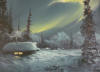 Henne Goodale Northern lights winter cabin scene