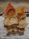 Kickbush original painting of Eskimo boy & girl