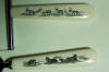 Walluk scrimshaw knive handles of reindeer and walrus